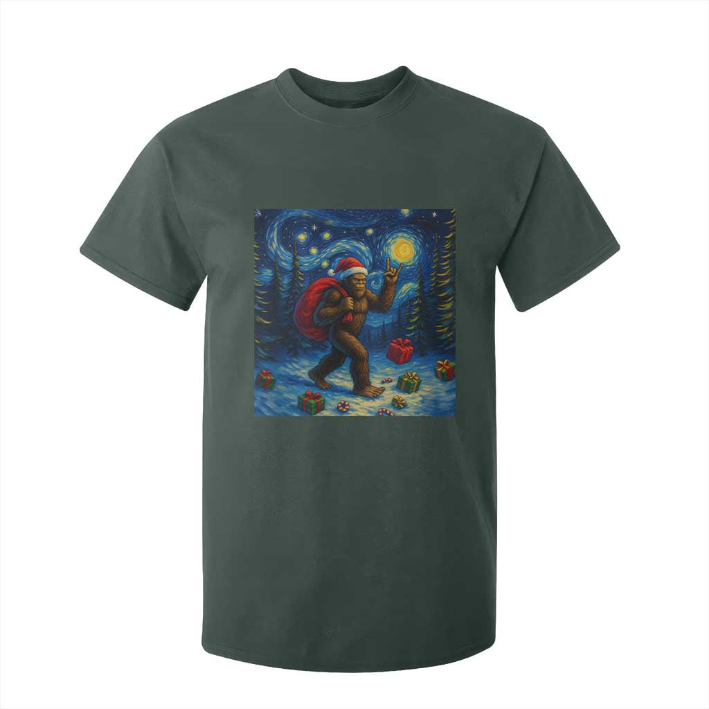 Bigfoot Christmas T Shirt For Kid Starry Night Van Gogh TS14 Dark Forest Green Print Your Wear