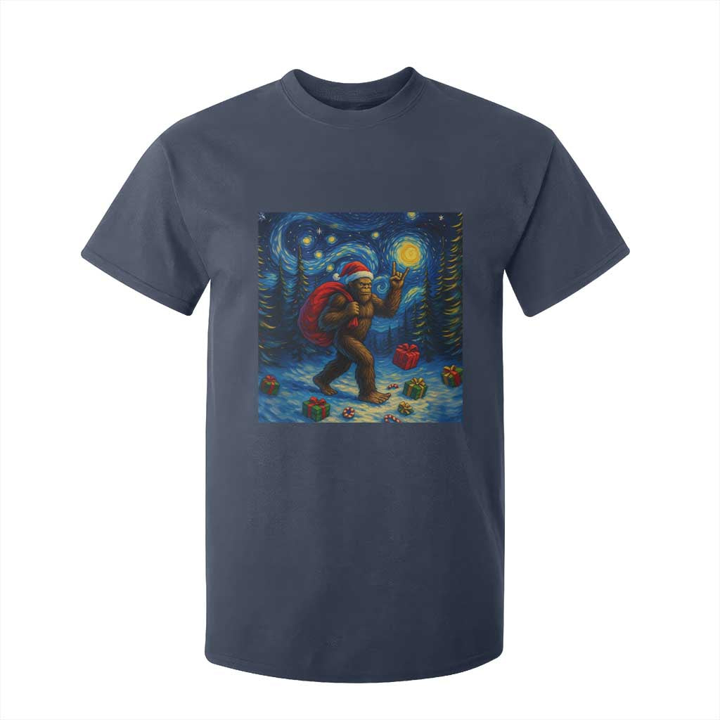 Bigfoot Christmas T Shirt For Kid Starry Night Van Gogh TS14 Navy Print Your Wear