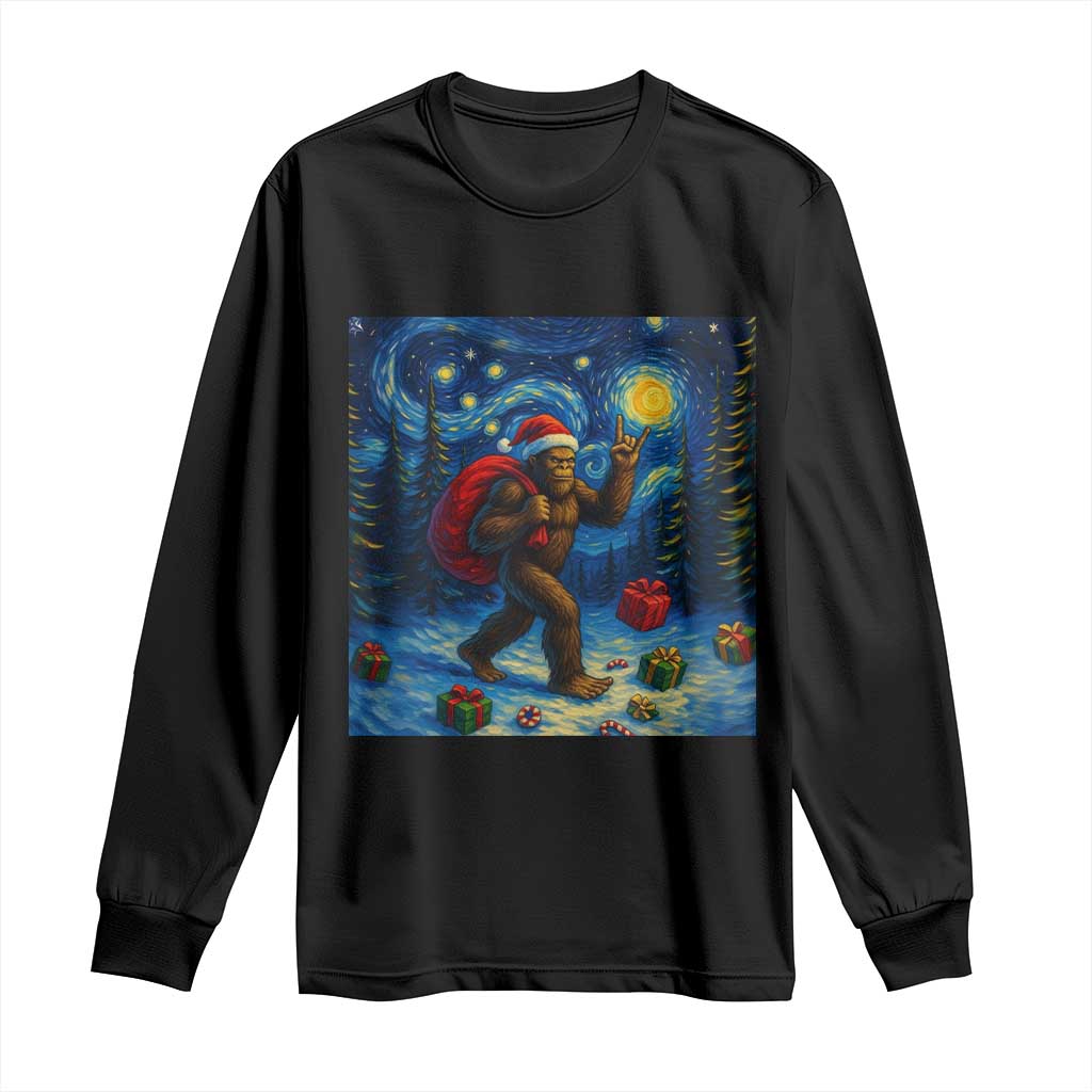 Bigfoot Christmas Long Sleeve Shirt Starry Night Van Gogh TS14 Black Print Your Wear