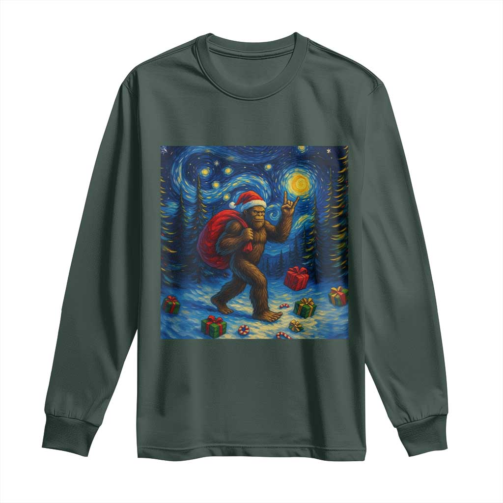 Bigfoot Christmas Long Sleeve Shirt Starry Night Van Gogh TS14 Dark Forest Green Print Your Wear