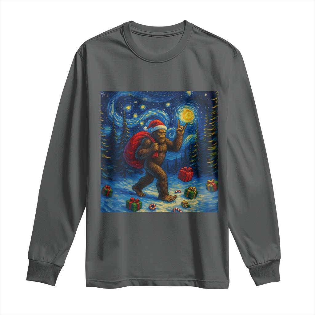Bigfoot Christmas Long Sleeve Shirt Starry Night Van Gogh TS14 Dark Heather Print Your Wear