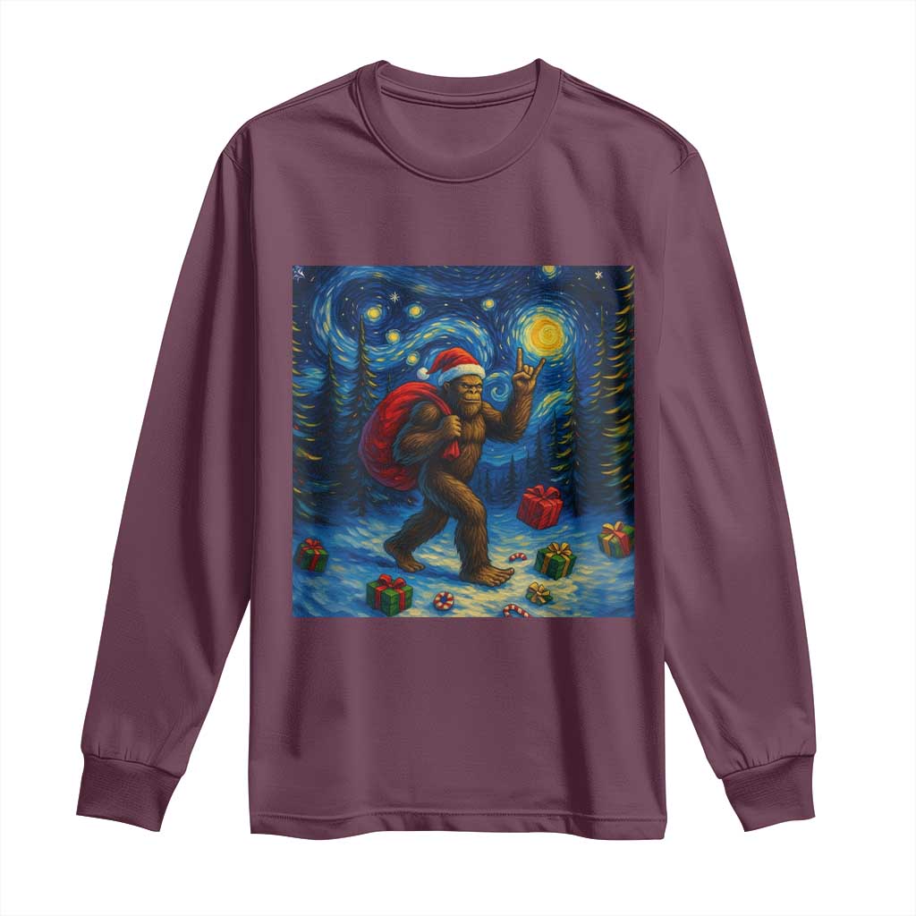 Bigfoot Christmas Long Sleeve Shirt Starry Night Van Gogh TS14 Maroon Print Your Wear