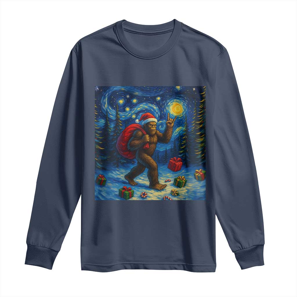 Bigfoot Christmas Long Sleeve Shirt Starry Night Van Gogh TS14 Navy Print Your Wear