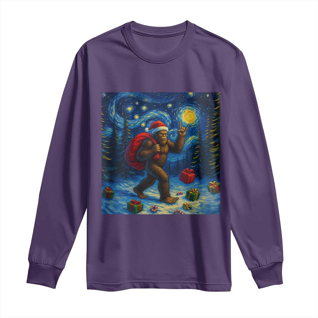 Bigfoot Christmas Long Sleeve Shirt Starry Night Van Gogh TS14 Purple Print Your Wear