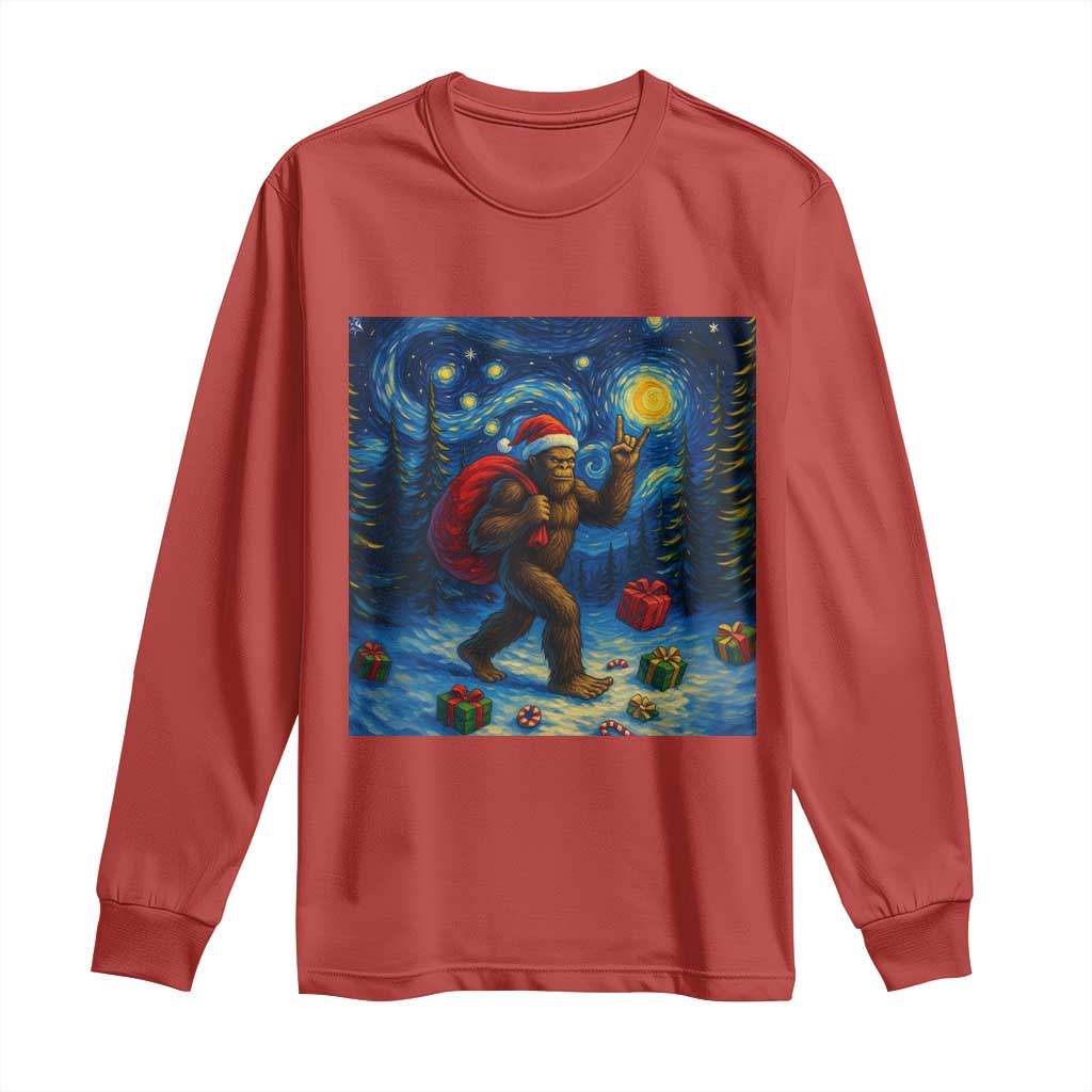 Bigfoot Christmas Long Sleeve Shirt Starry Night Van Gogh TS14 Red Print Your Wear