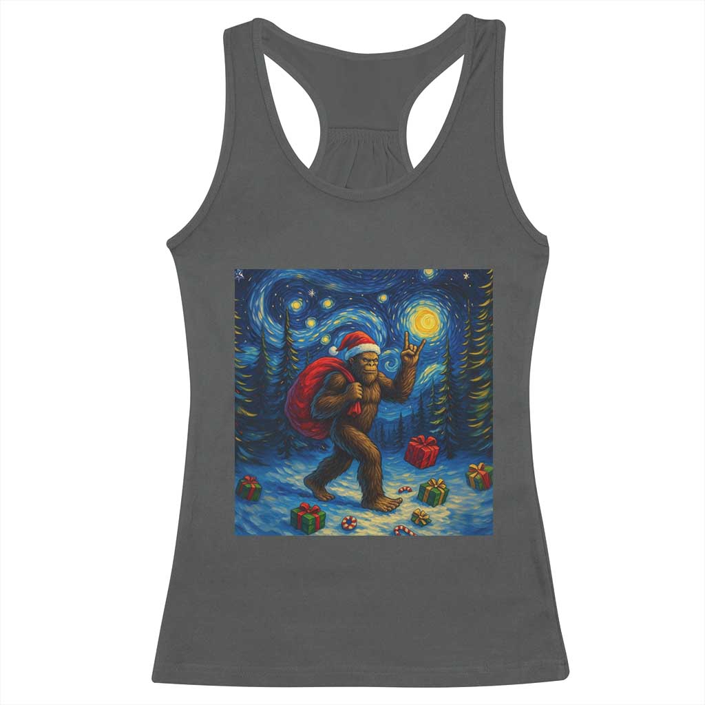 Bigfoot Christmas Racerback Tank Top Starry Night Van Gogh TS14 Dark Heather Print Your Wear