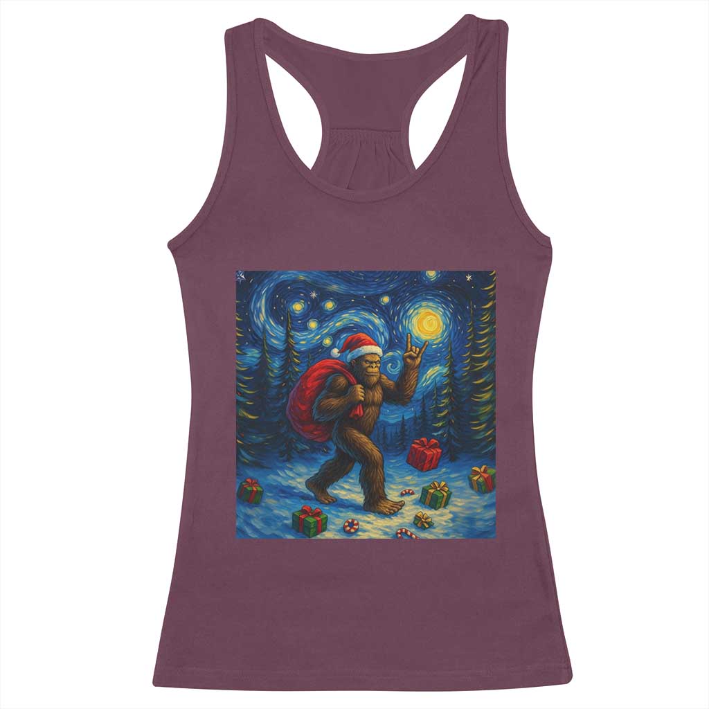 Bigfoot Christmas Racerback Tank Top Starry Night Van Gogh TS14 Maroon Print Your Wear