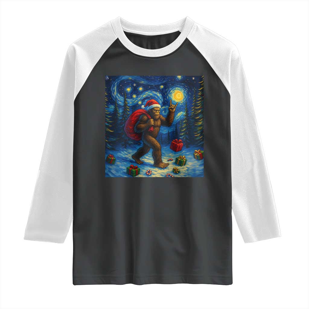 Bigfoot Christmas Raglan Shirt Starry Night Van Gogh TS14 Black White Print Your Wear
