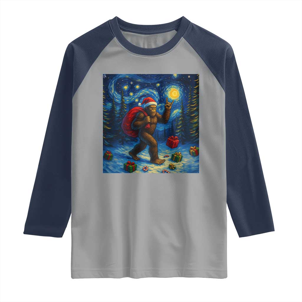 Bigfoot Christmas Raglan Shirt Starry Night Van Gogh TS14 Sport Gray Navy Print Your Wear