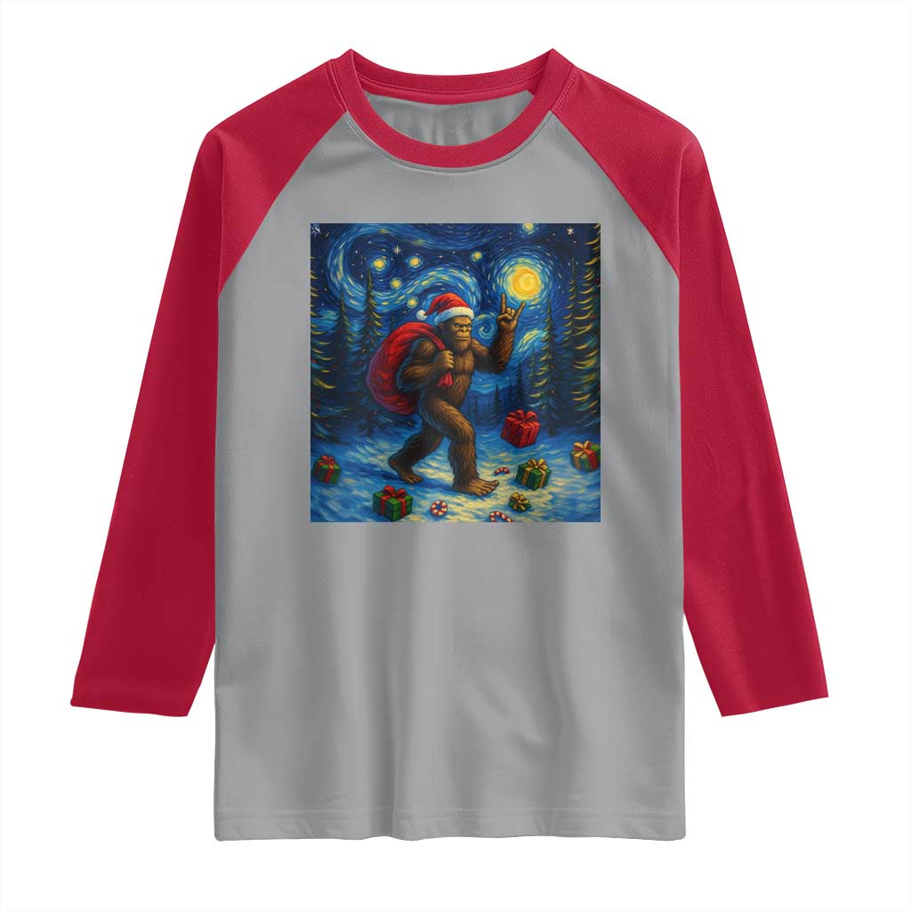 Bigfoot Christmas Raglan Shirt Starry Night Van Gogh TS14 Sport Gray Red Print Your Wear