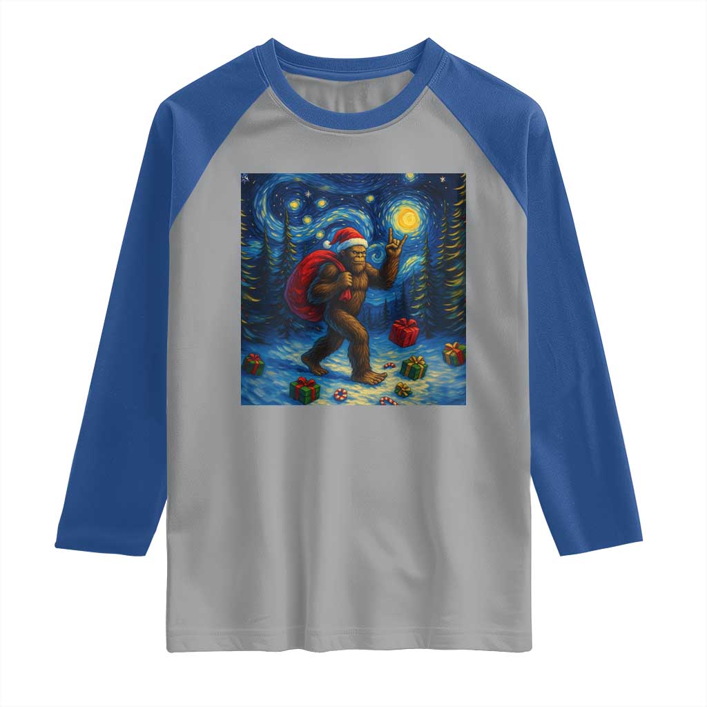 Bigfoot Christmas Raglan Shirt Starry Night Van Gogh TS14 Sport Gray Royal Print Your Wear
