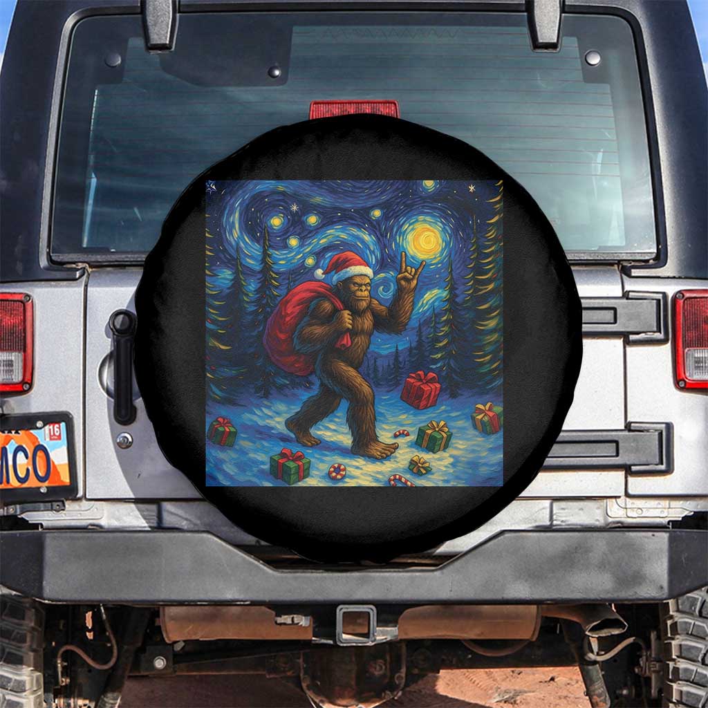 Bigfoot Christmas Spare Tire Cover Starry Night Van Gogh TS14 No hole Black Print Your Wear