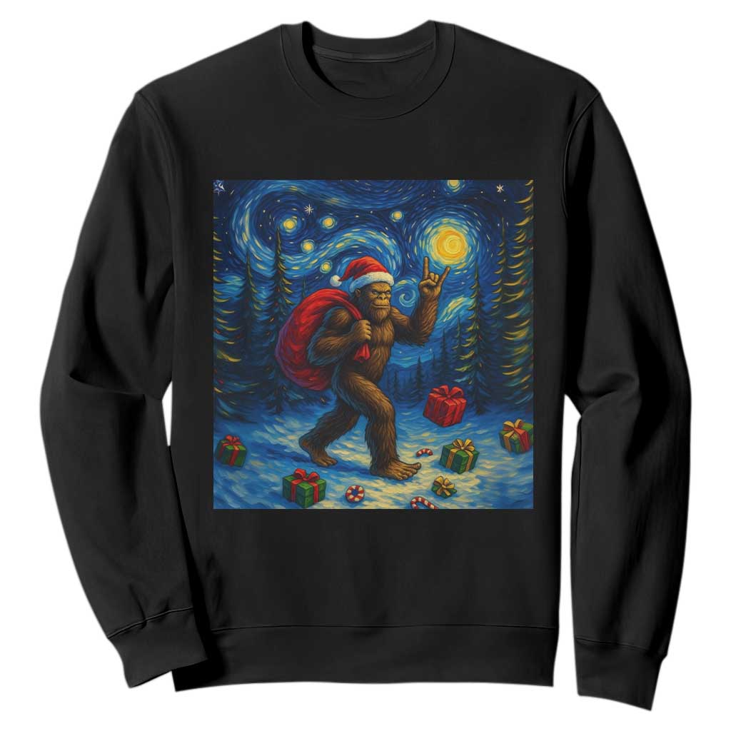 Bigfoot Christmas Sweatshirt Starry Night Van Gogh TS14 Black Print Your Wear