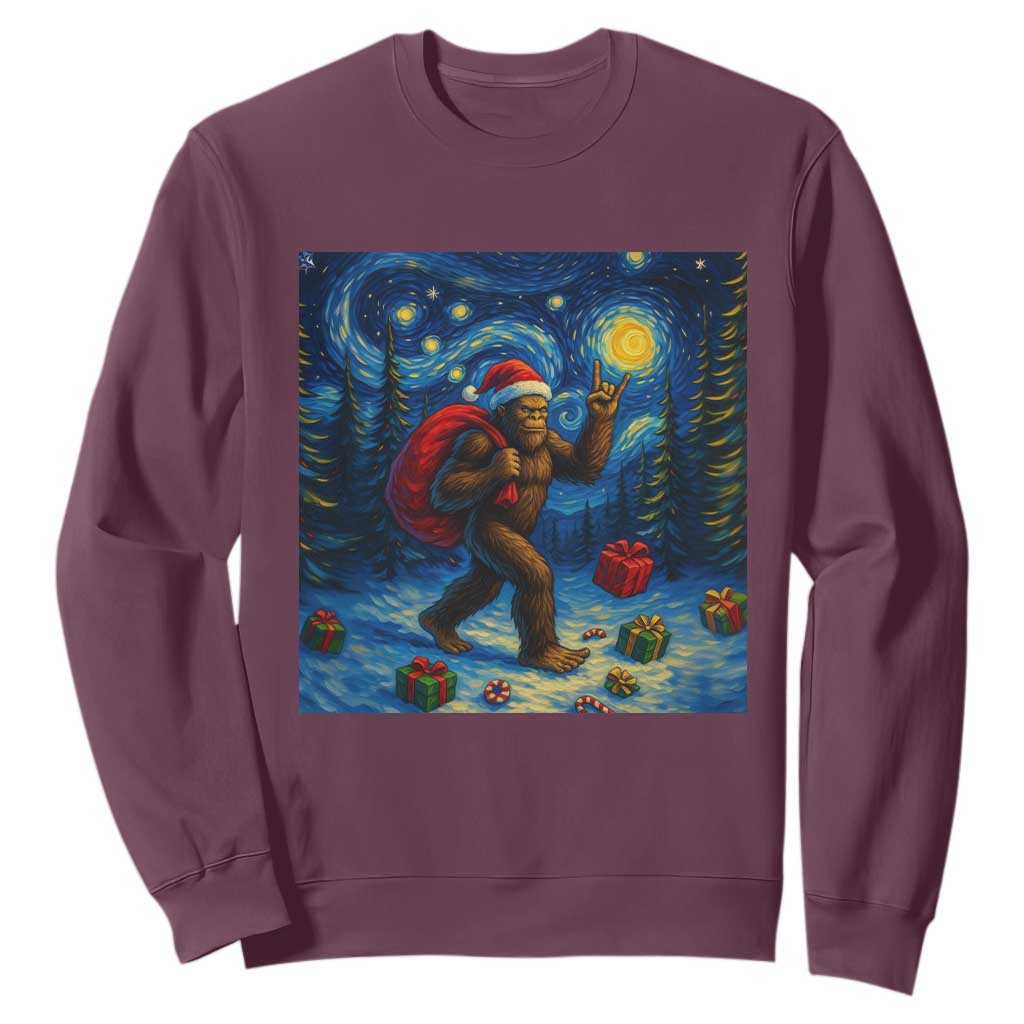 Bigfoot Christmas Sweatshirt Starry Night Van Gogh TS14 Maroon Print Your Wear