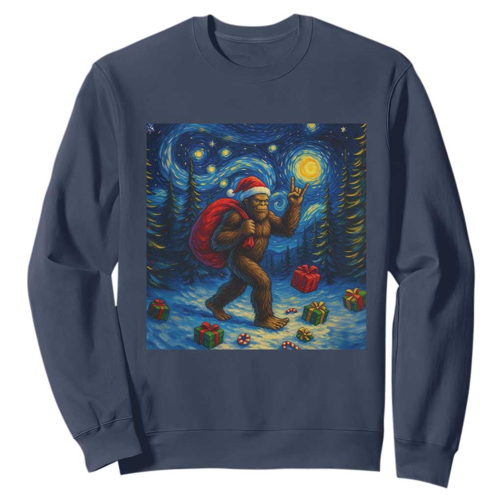 Bigfoot Christmas Sweatshirt Starry Night Van Gogh TS14 Navy Print Your Wear