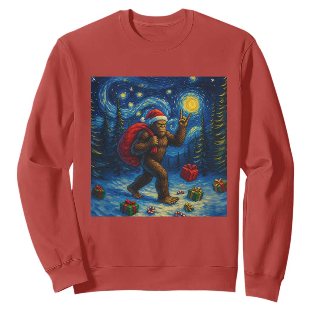 Bigfoot Christmas Sweatshirt Starry Night Van Gogh TS14 Red Print Your Wear