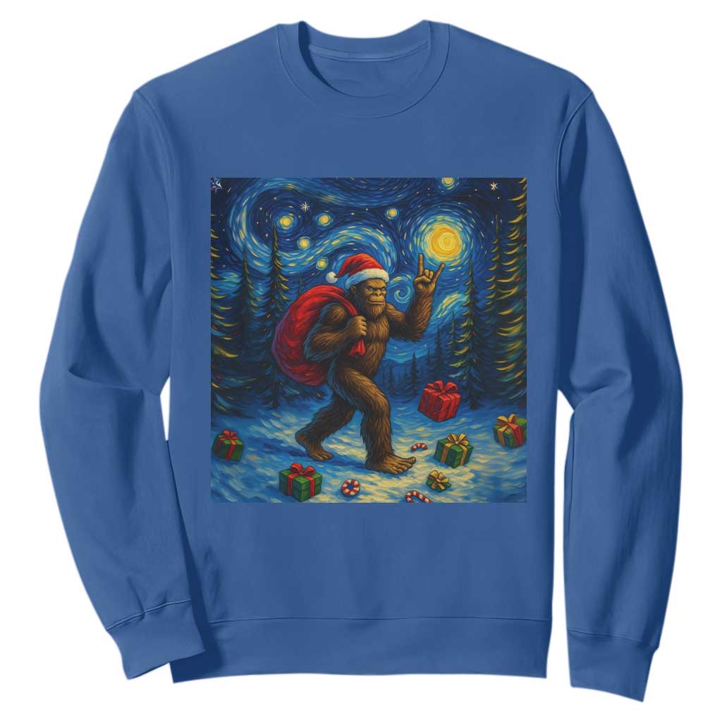 Bigfoot Christmas Sweatshirt Starry Night Van Gogh TS14 Royal Blue Print Your Wear