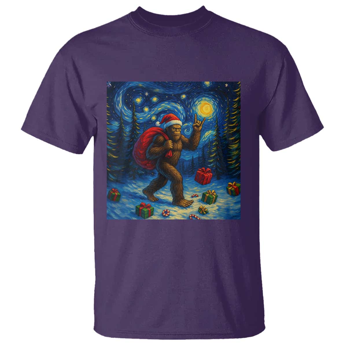 Bigfoot Christmas T Shirt Starry Night Van Gogh TS14 Purple Print Your Wear