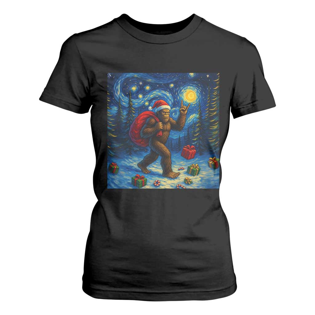 Bigfoot Christmas T Shirt For Women Starry Night Van Gogh TS14 Black Print Your Wear