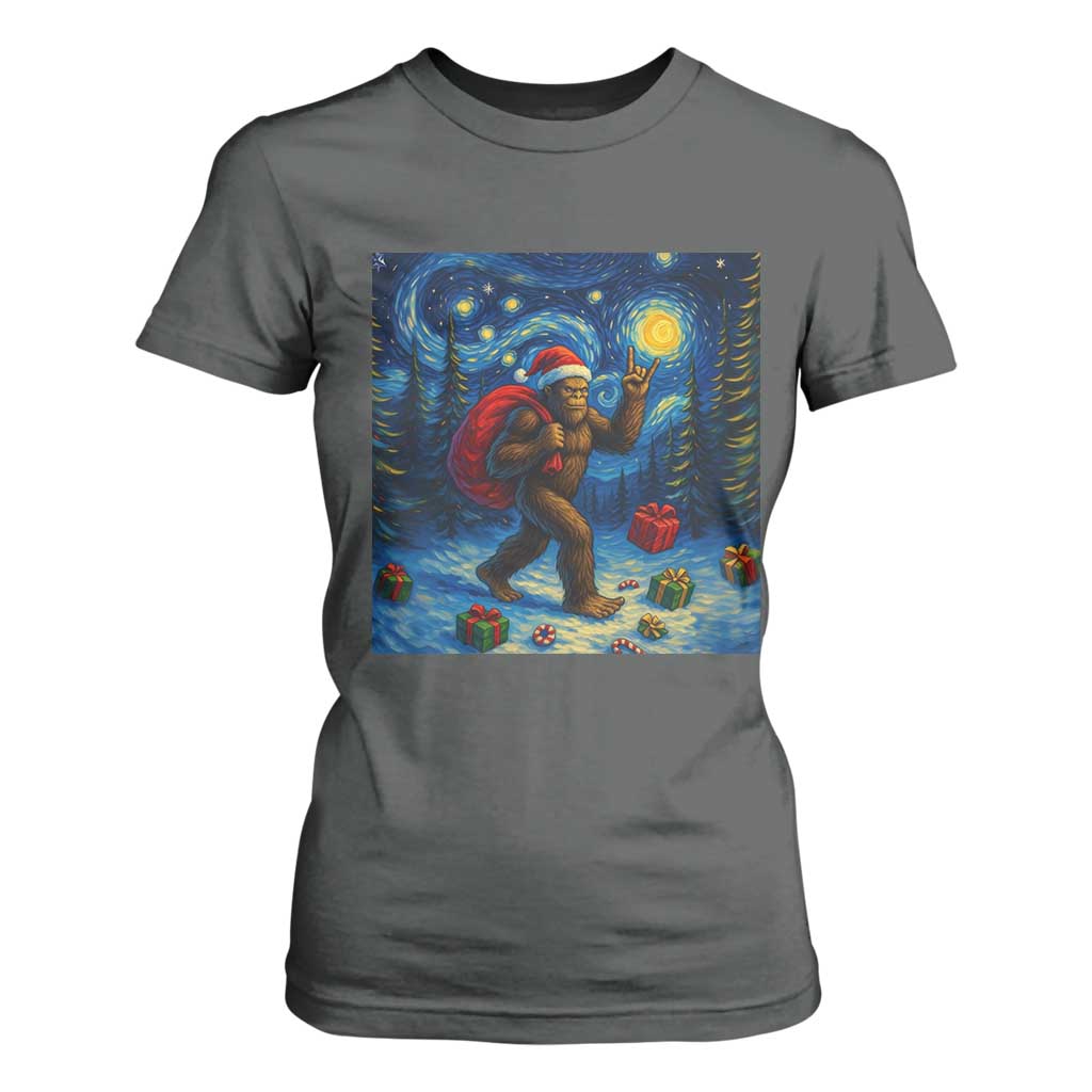 Bigfoot Christmas T Shirt For Women Starry Night Van Gogh TS14 Dark Heather Print Your Wear