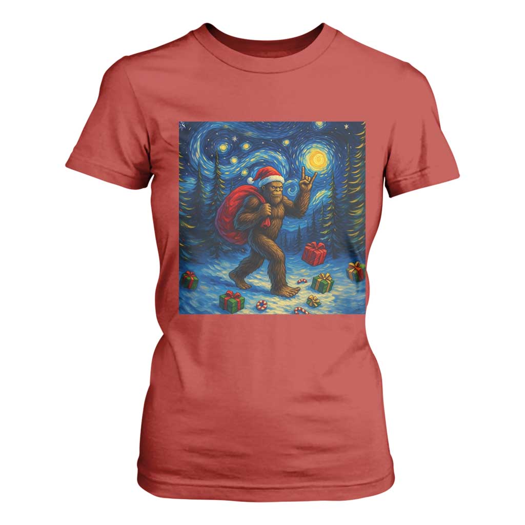 Bigfoot Christmas T Shirt For Women Starry Night Van Gogh TS14 Red Print Your Wear