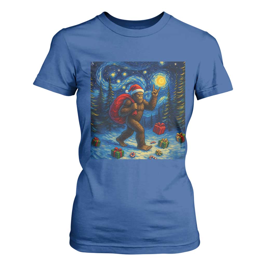 Bigfoot Christmas T Shirt For Women Starry Night Van Gogh TS14 Royal Blue Print Your Wear