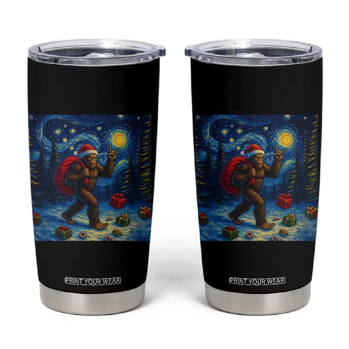 Bigfoot Christmas Tumbler Cup Starry Night Van Gogh TS14 Black Print Your Wear