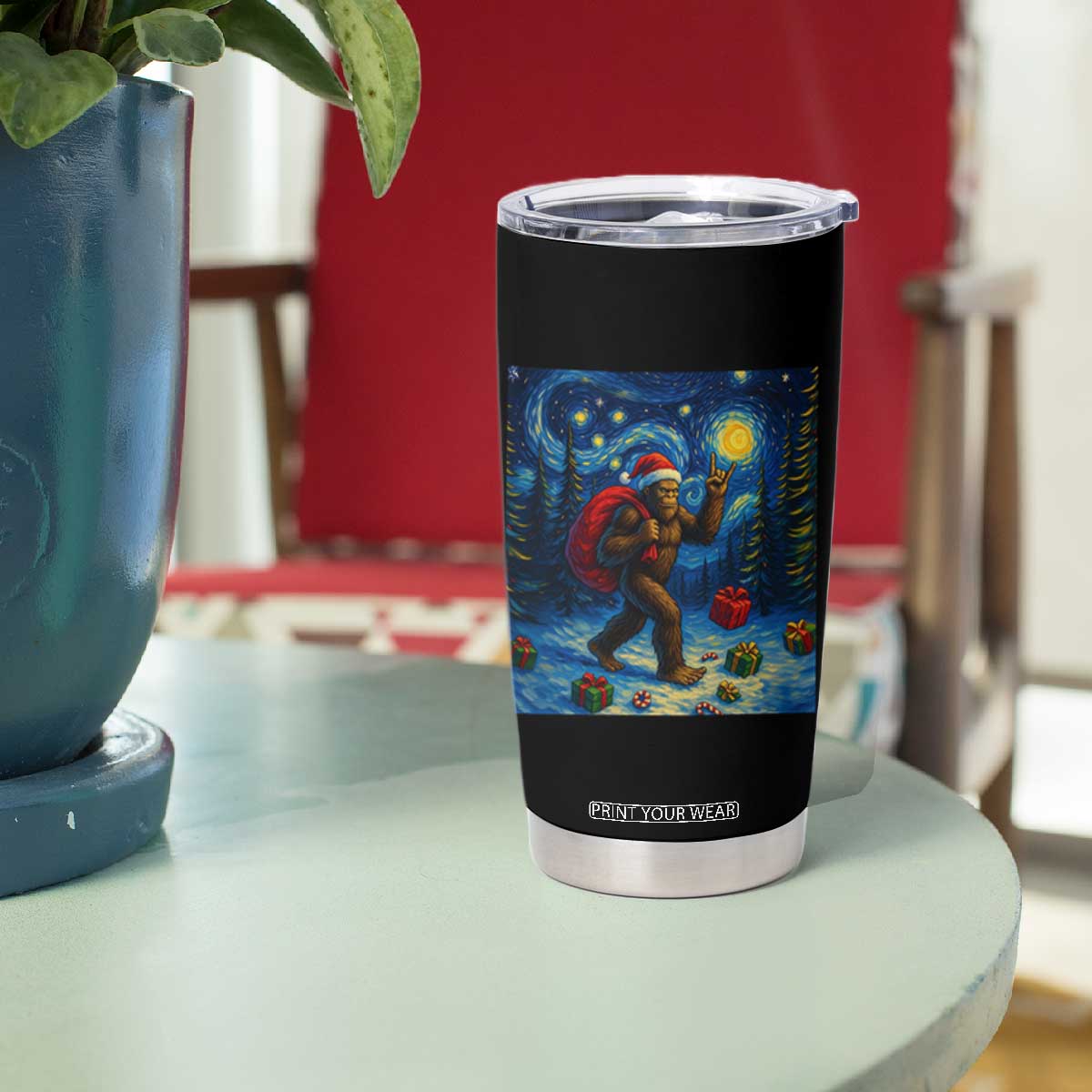 Bigfoot Christmas Tumbler Cup Starry Night Van Gogh TS14 Print Your Wear