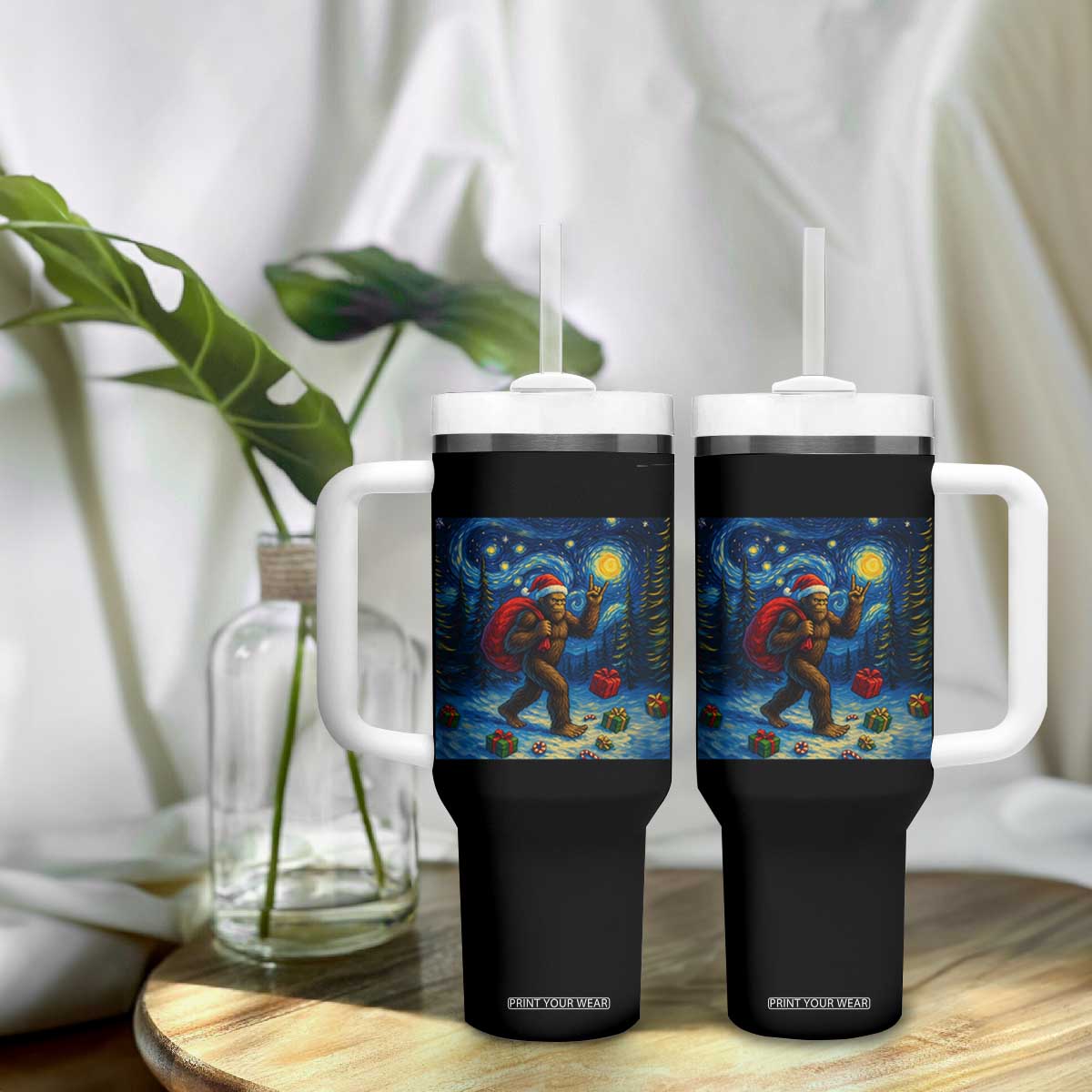Bigfoot Christmas Tumbler With Handle Starry Night Van Gogh TS14 Print Your Wear