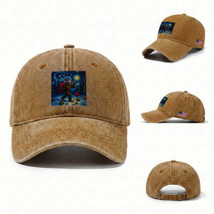 Bigfoot Christmas Washed Cotton Baseball Cap Starry Night Van Gogh TS14 Washed Cap Universal Fit Yellow Ochre Print Your Wear