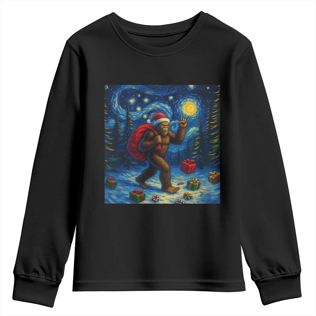 Bigfoot Christmas Youth Sweatshirt Starry Night Van Gogh TS14 Black Print Your Wear