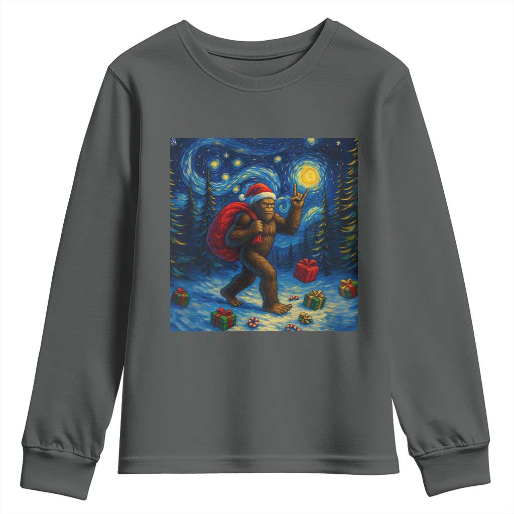 Bigfoot Christmas Youth Sweatshirt Starry Night Van Gogh TS14 Dark Heather Print Your Wear