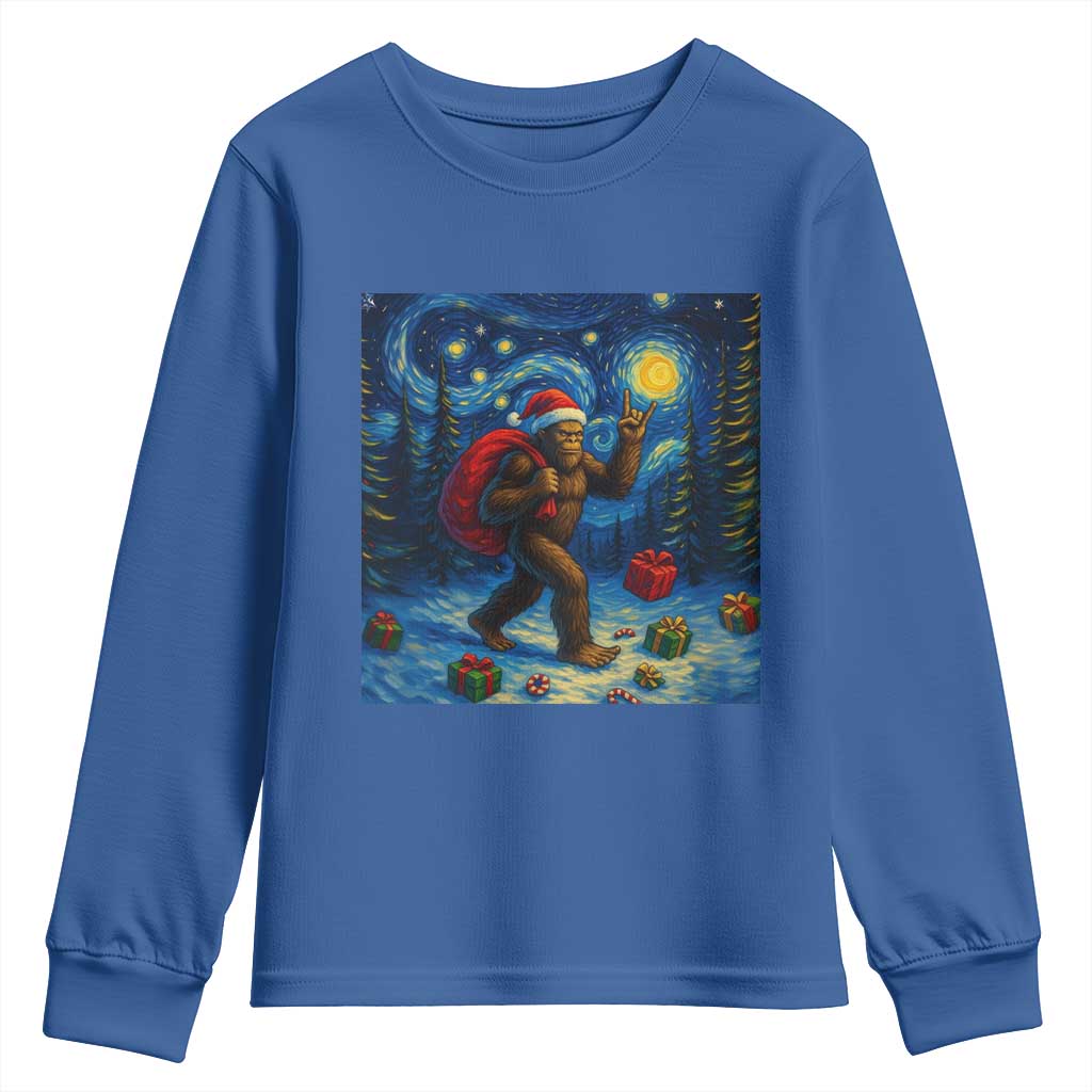 Bigfoot Christmas Youth Sweatshirt Starry Night Van Gogh TS14 Royal Blue Print Your Wear
