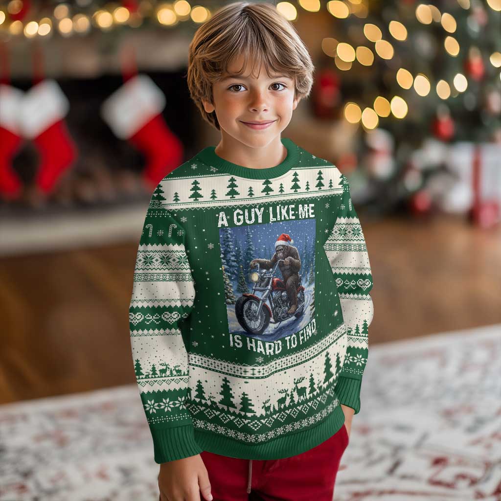 Funny Bigfoot Motorcycle Xmas Ugly Christmas Sweater A Guy Like Me Is Hard To Forest Find TS14 Forest Green Beige Print Your Wear