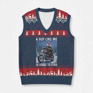 Funny Bigfoot Motorcycle Xmas V-Neck Knit Sweater Vest A Guy Like Me Is Hard To Forest Find TS14 Navy Red Print Your Wear