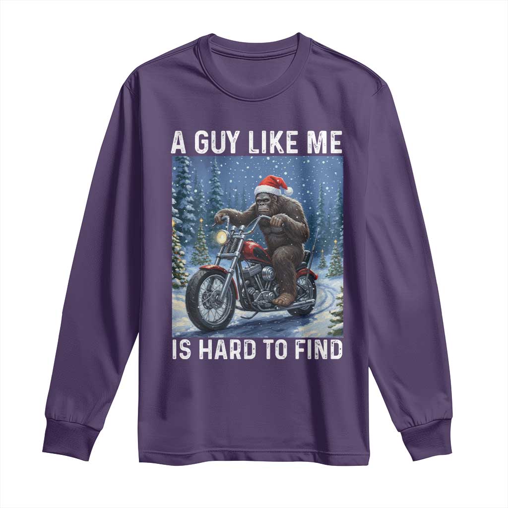 Funny Bigfoot Motorcycle Christmas Long Sleeve Shirt A Guy Like Me Is Hard To Forest Find TS14 Purple Print Your Wear