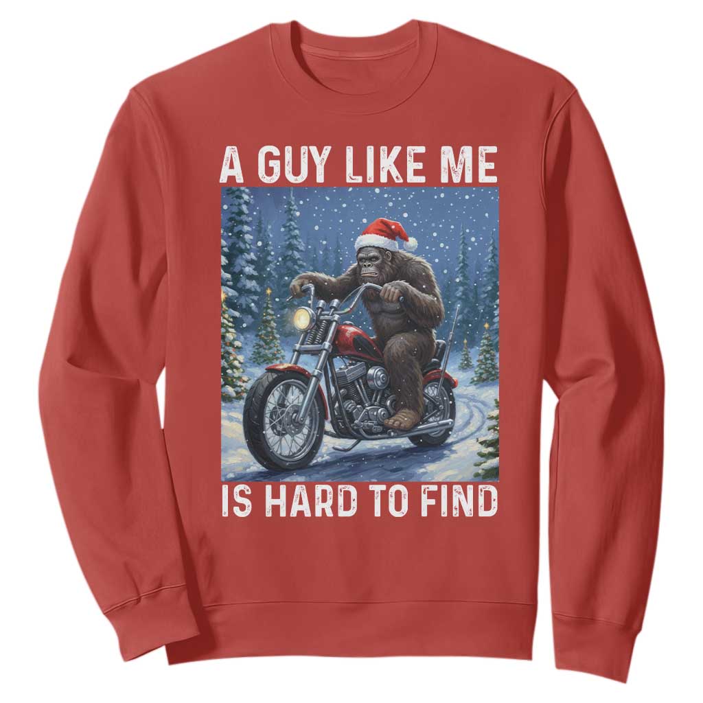 Funny Bigfoot Motorcycle Christmas Sweatshirt A Guy Like Me Is Hard To Forest Find TS14 Red Print Your Wear