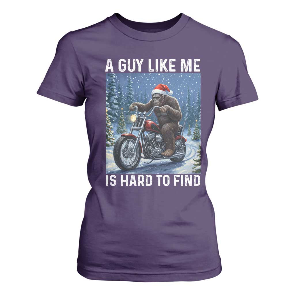 Funny Bigfoot Motorcycle Christmas T Shirt For Women A Guy Like Me Is Hard To Forest Find TS14 Purple Print Your Wear