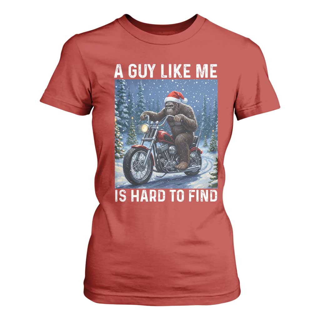 Funny Bigfoot Motorcycle Christmas T Shirt For Women A Guy Like Me Is Hard To Forest Find TS14 Red Print Your Wear