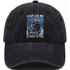 Funny Bigfoot Motorcycle Christmas Washed Cotton Baseball Cap A Guy Like Me Is Hard To Forest Find TS14 Washed Cap Universal Fit Black Print Your Wear