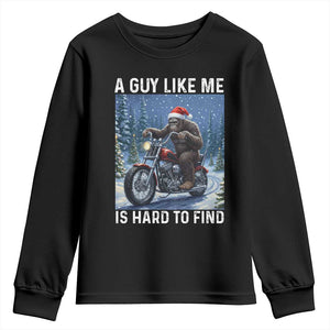 Funny Bigfoot Motorcycle Christmas Youth Sweatshirt A Guy Like Me Is Hard To Forest Find TS14 Black Print Your Wear