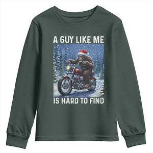 Funny Bigfoot Motorcycle Christmas Youth Sweatshirt A Guy Like Me Is Hard To Forest Find TS14 Dark Forest Green Print Your Wear