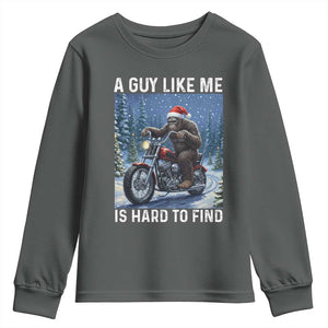 Funny Bigfoot Motorcycle Christmas Youth Sweatshirt A Guy Like Me Is Hard To Forest Find TS14 Dark Heather Print Your Wear