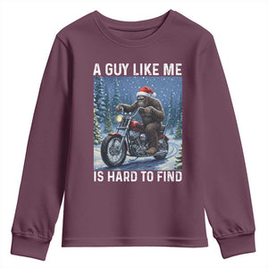 Funny Bigfoot Motorcycle Christmas Youth Sweatshirt A Guy Like Me Is Hard To Forest Find TS14 Maroon Print Your Wear