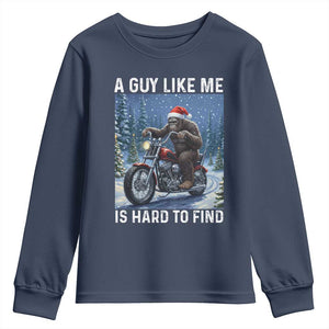 Funny Bigfoot Motorcycle Christmas Youth Sweatshirt A Guy Like Me Is Hard To Forest Find TS14 Navy Print Your Wear