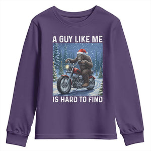 Funny Bigfoot Motorcycle Christmas Youth Sweatshirt A Guy Like Me Is Hard To Forest Find TS14 Purple Print Your Wear