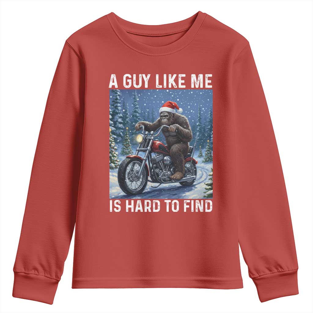 Funny Bigfoot Motorcycle Christmas Youth Sweatshirt A Guy Like Me Is Hard To Forest Find TS14 Red Print Your Wear