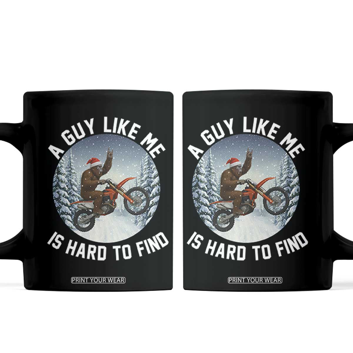 Funny Bigfoot Motorcycle Christmas Coffee Mug Sasquatch Rock On Hand Xmas TS14 Black Print Your Wear