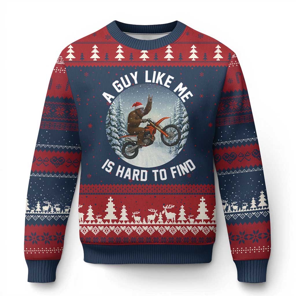 Funny Bigfoot Motorcycle Xmas Ugly Christmas Sweater Sasquatch Rock On Hand Xmas TS14 Navy Red Print Your Wear