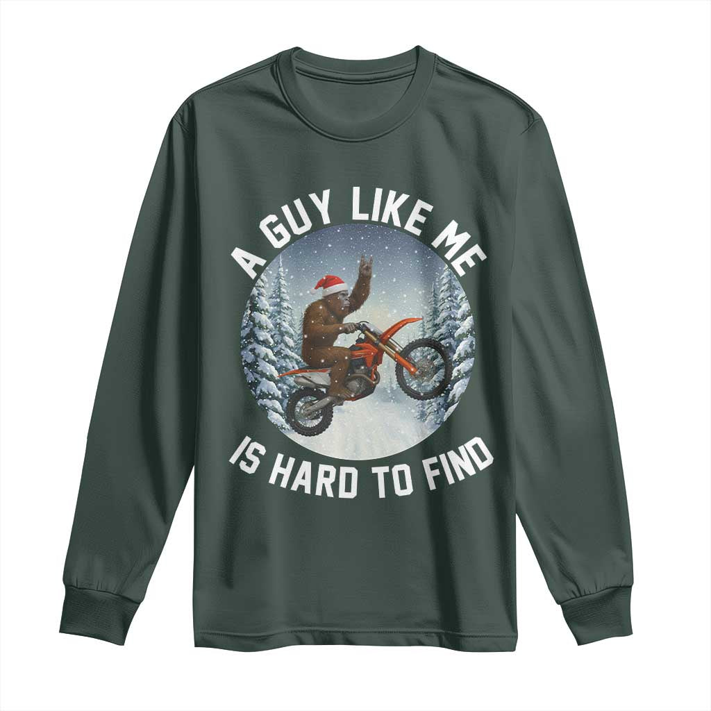 Funny Bigfoot Motorcycle Christmas Long Sleeve Shirt Sasquatch Rock On Hand Xmas TS14 Dark Forest Green Print Your Wear